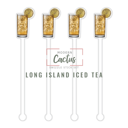 Long Island Iced Tea swizzle stick set digital mockup UV printed drink stirrers design preview.