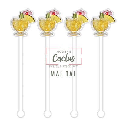 Mai Tai swizzle stick set digital mockup UV printed drink stirrers design preview.