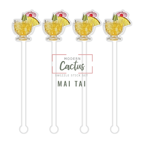 Mai Tai swizzle stick set digital mockup UV printed drink stirrers design preview.