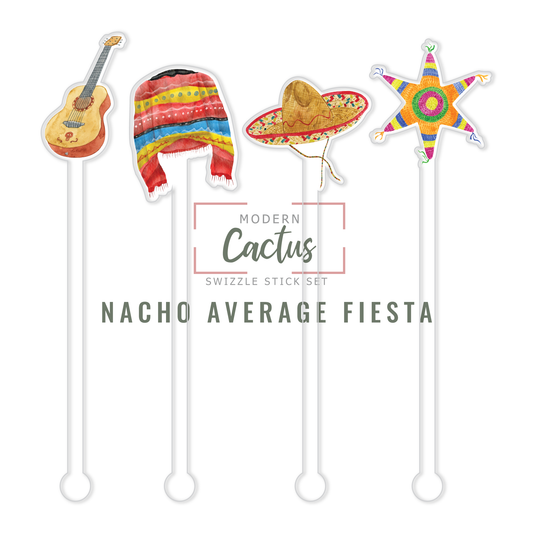 Nacho Average Fiesta acrylic swizzle stick design displayed as a digital mockup