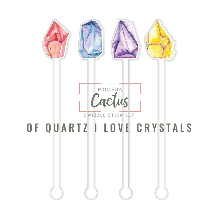 Of Quartz I Love Crystals acrylic swizzle stick design displayed as a digital mockup