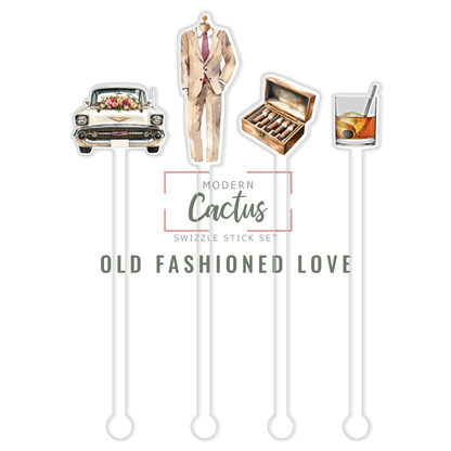 Old Fashioned Love acrylic swizzle stick design displayed as a digital mockup