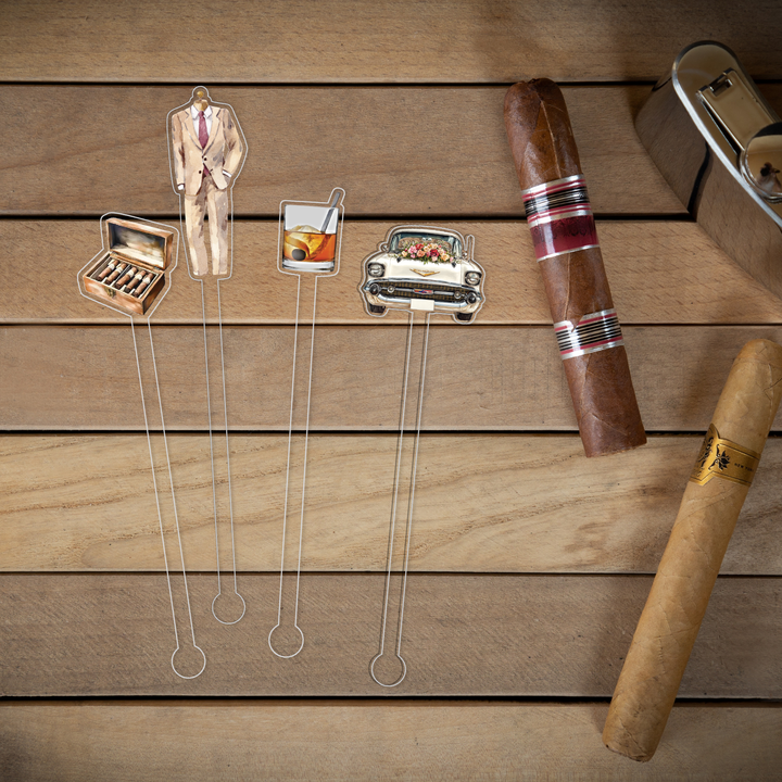 Old Fashioned Love swizzle stick set styled for a bachelor party celebration