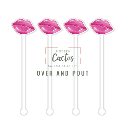 Over And Pout acrylic swizzle stick design displayed as a digital mockup