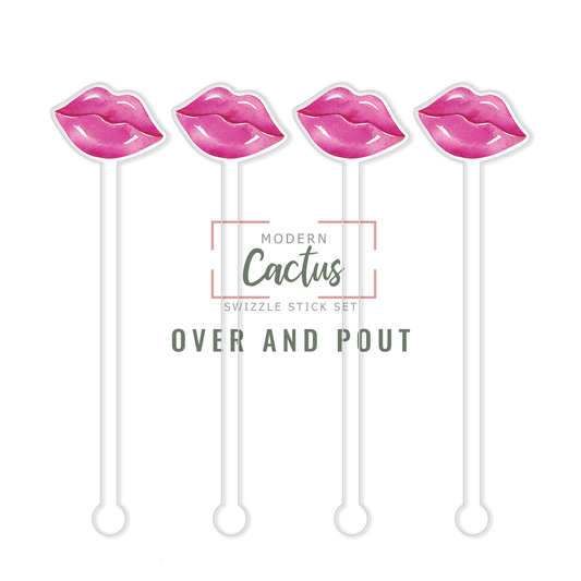 Over And Pout acrylic swizzle stick design displayed as a digital mockup