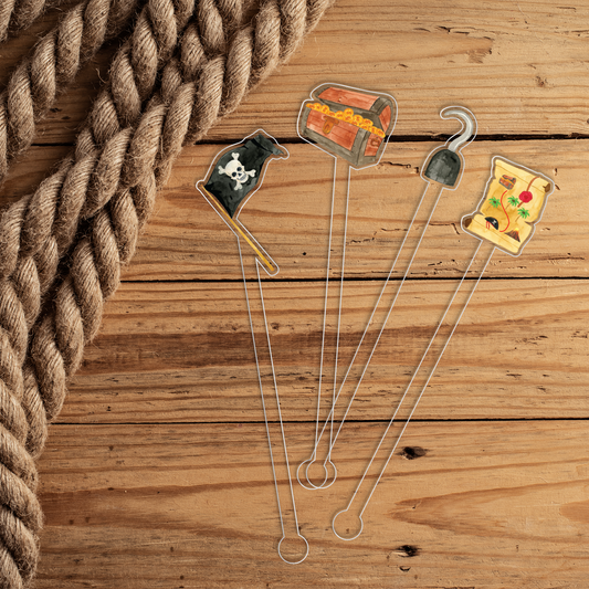 Pirate Booty swizzle stick set styled for a birthday celebration