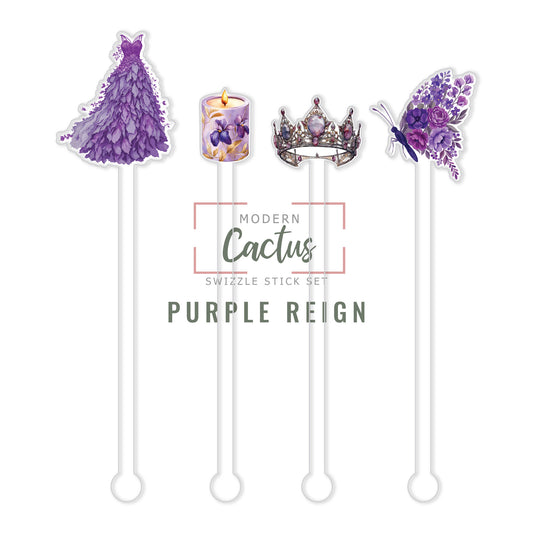 Purple Reign acrylic swizzle stick design displayed as a digital mockup