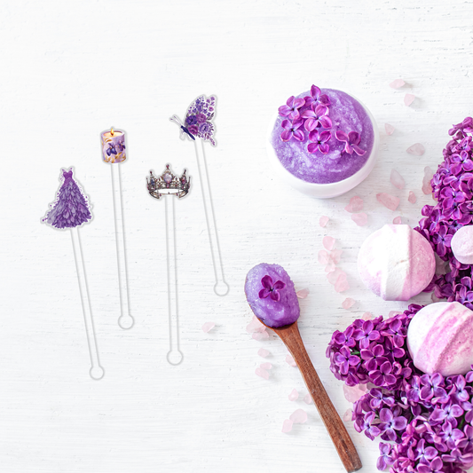 Purple Reign swizzle stick set styled for a Quinceañera celebration