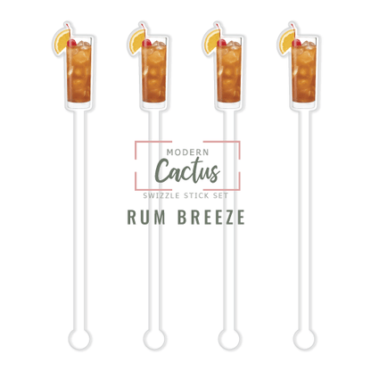 Rum Breeze swizzle stick set digital mockup UV printed drink stirrers design preview.