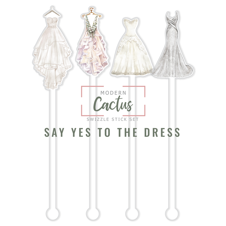 Say Yes To The Dress acrylic swizzle stick design displayed as a digital mockup