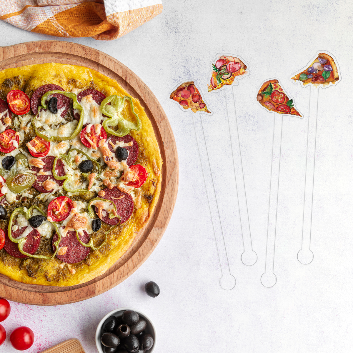Take a Pizza My Heart swizzle stick set styled for a game night celebration