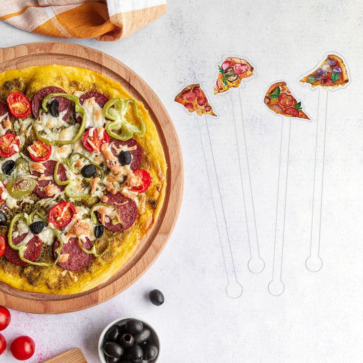 Take a Pizza My Heart swizzle stick set styled for a game night celebration