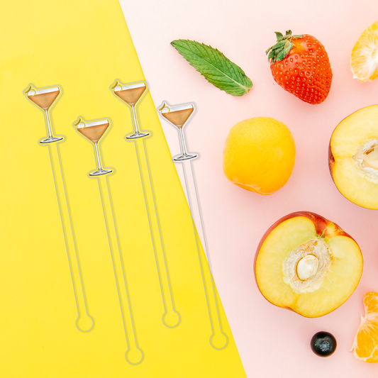 Uptown Rocks swizzle stick set in styled cocktail drink on home bar or entertaining setup.