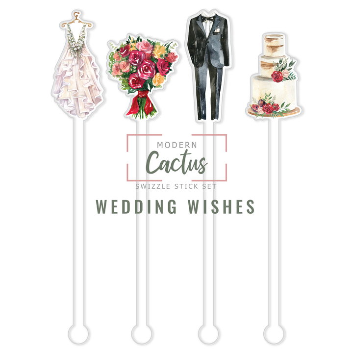 Wedding Wishes acrylic swizzle stick design displayed as a digital mockup