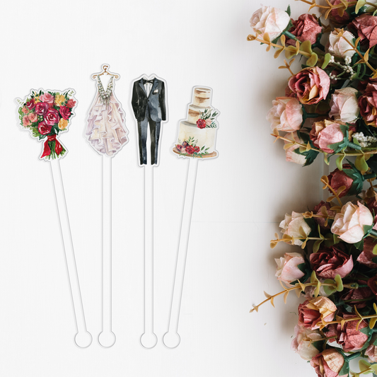 Wedding Wishes swizzle stick set styled for a wedding celebration