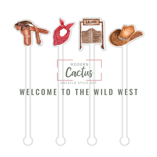 Welcome To The Wild West acrylic swizzle stick design displayed as a digital mockup