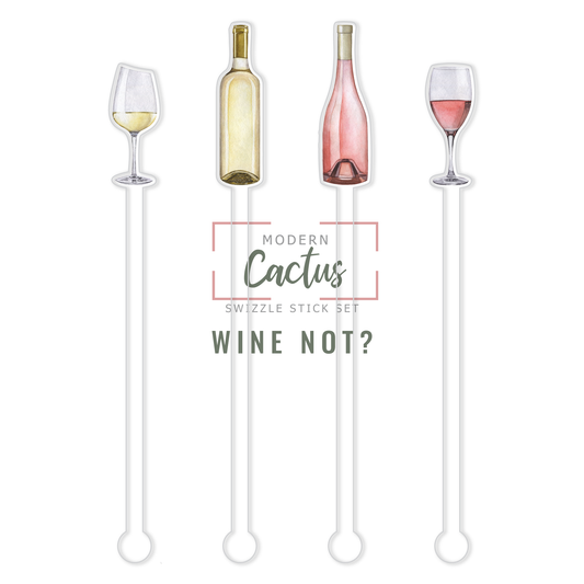 Wine Not acrylic swizzle stick design displayed as a digital mockup