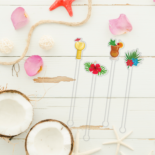 You Had Me at Aloha swizzle stick set styled for a pool party celebration