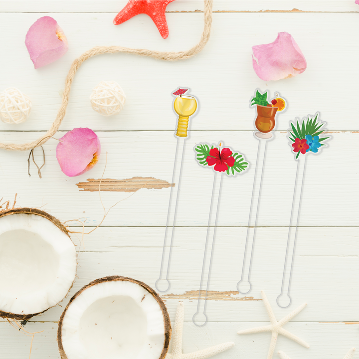 You Had Me at Aloha swizzle stick set styled for a pool party celebration